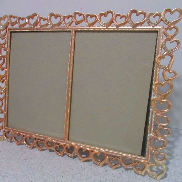 *FETCO Rose Gold Hearts and Rhinestones Double Display Table Top Picture Frame - Picture 2 of 8